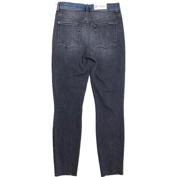 7FAM The Ankle Super Skinny Jean Two Tone Mid-Rise Blue Black 27 NWT - Picture 2 of 8